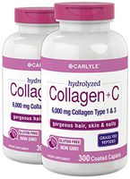 Hydrolyzed Collagen Peptides | 1000 mg | 600 Caplets | Type 1 and 3 with Vitamin C | Grass Fed, Non-GMO, Gluten Free Pill Supplement | by Carlyle