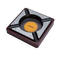 LUBINSKI Large Retro Brown Cigar Ashtray,Square Metal and Wood Cigar Holder for Home/Patio/Outdoor Use
