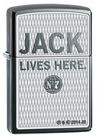 Zippo Jack Daniels Lives Here Screened and Engraved Satin Chrome Lighter NEW