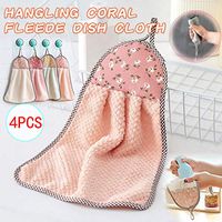 YALANK 4pcs Cleaning Cloth Kitchen Towels Hangable Coral Velvet Wipes Reusable Household Dish Cloth Towel for House Furniture Table Kitchen Dish Window Glasses