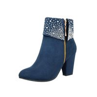 CmmYYrei Women Wedding High Heels Ankle Bootie Crystal Side Zipper Fall Winter Boots Elegant Shoes Blue