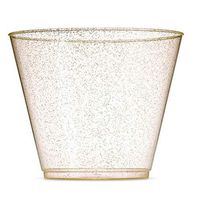 100 Gold Glitter Plastic Cups 9 Oz Gold Glitter Plastic Cups, Gold Glitter Tumblers, 9 Oz Clear Gold Glitter Cups Fancy Disposable Party Cups Elegant Gold Glitter Wedding Cups, Well Packed