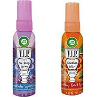 Air Wick V.I.P. Pre-Poop Toilet Spray, Up to 100 uses, Contains Essential Oils, Lavender Superstar Scent and Pre-Poop Toilet Spray Contains Essential Oils, Hawaiian Hotshot Scent, Travel Size