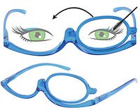SOOLALA 2 Pack Womens Magnifying Eye Make Up Spectacles Flip Down Lens Folding Cosmetic Reading Glasses, 2Blue, 3.0