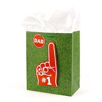 Hallmark 13" Large Gift Bag with Tissue Paper (#1 Dad Finger on Green Turf) for Fathers Day, Birthdays and More