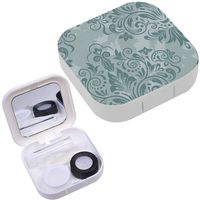 Portable Contact Lens Case Box Travel Kit Mirror + Bottle + Tweezers Container Holder [ Damask Design ]