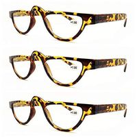 AMILLET 3 Pack Unisex Half Moon Reading Glasses,Retro Vintage Spectacles Readers for Women and Men Red Tortoise +2.00