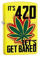 Zippo It's 420, Let's Get Baked Marijuana Leaf Cannabis Official Lighter Neon Yellow Matte