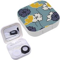 Portable Contact Lens Case Box Travel Kit Mirror + Bottle + Tweezers Container Holder [ Bright Floral Romantic ]