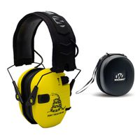 Walkers Razor Shooting Muffs (Don't Tread On Me Yellow) with Protective Case Bundle (2 Items)