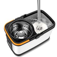 LQY Stainless Steel Spin Mop Bucket with Wringer,Adjustable Mop Rod,Stainless Steel Dehydration Basket,Self-Cleaning System,Wet and Dry Mopping,2 Reusable Ecofriendly Pads,Floor Cleaning,Silver