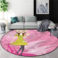 RUGSMAT Zodiac Pisces Round Area Rugs Living Room,Girl in A Dress Drink Pattern Floor Seat Pad Home Decorative Indoor Diameter-39