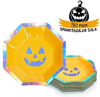Party Paper Plates, 50-Pack Halloween Pumpkin Disposable Plates, 8 Inches, Halloween Party Supplies