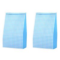 Blue Colored Grid Party Favor Treat Bags 6 x 3 1/2 x 10 3/5 inch, Recycling for Candy Gifts Snack Popcorn Cookies Goody Boy/Girl Baby Shower Valentines, Pack of 36 in Bulk