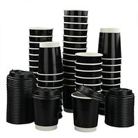 Anbers 8 Oz Black Paper Coffee Cups with Travel Lids, 100 Packs