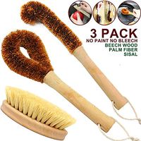 Jalousie PAINT-FREE Kitchen Wooden Brush Set Dish Brush Beech Wood Brushes Cast Iron Scrubber and Cup Brush Cleaning Supply Vegetable Brush - Made of Biodegradable Wood, Sisal, and Hemp Palm Fiber