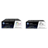 HP 305A (CF370AM) Cyan, Magenta & Yellow Original LaserJet Toner Cartridges, 3 pack and HP 305X (CE410XD) Black High Yield Original LaserJet Toner Cartridges, 2 pack Bundle