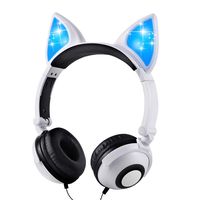 Esonstyle Kids Headphones Over Ear with LED Glowing Cat Ears,Safe Wired Kids Headsets 85dB Volume Limited, Food Grade Silicone, 3.5mm Aux Jack, Cat-Inspired (led cat Ear Kids Headphones-White)