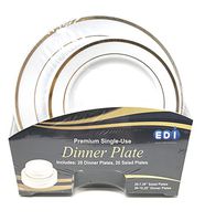 EDI Premium White w/Gold Rim Disposable Plastic Plates Set (20 x 10.5'' Dinner + 20 x 7.28'' Salad/dessert) (4)
