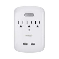 Auto LED Motion Sensor,Multi Outlets Surge Protector Wall Tap, 3-Prong USB Wall Mount Outlet Power Plug Extender with Dual (2.1A) USB Charging Ports,Wall Outlet Plugs Adapter,White,ETL Listed