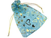QIANHAILIZZ 8 x 12 Inch 100 Drawstring Heart Flower Bags Organza Jewelry Gift Pouch Candy Pouch Drawstring Wedding Favor Bags (turquoise heart)