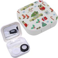 Portable Contact Lens Case Box Travel Kit Mirror + Bottle + Tweezers Container Holder [ Winter Holidays Elements Colored Doodle ]