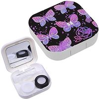 Portable Contact Lens Case Box Travel Kit Mirror + Bottle + Tweezers Container Holder [ Fantasy Butterflies Roses Space ]