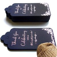 100 Deep Blue Thank You Tags for Favors, Rose Gold Foil Gift Wrap Tags with String (328 Feet Twine) Thank You for Celebrating with Us Tags for Wedding Favors, Bridal Shower, Baby Shower, Party Favors