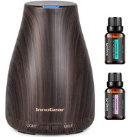 InnoGear Essential Oil Diffuser, 100ml Mini Wood Grain Aroma Diffuser Ultrasonic Humidifier with Essential Oil Gift Set, Lavender + Peppermint (10ml/Bottle), Auto Off Adjustable 7 LED Lights