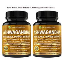 Organic Ashwagandha Root Powder 1200mg - 120 Veggie Capsules - Ashwaganda Supplement – Black Pepper Extract for Increased Absorption