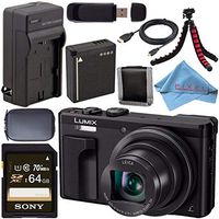 Panasonic Lumix DMC-ZS60 Digital Camera (Black) DMC-ZS60-K + DMW-BLG10 Lithium Ion Battery + External Rapid Charger + Sony 64GB SDXC Card + Small Case + Flexible Tripod Bundle