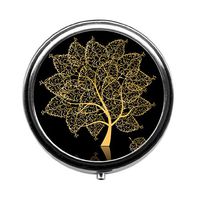 Golden tree Custom Fashion Round Pill Box Medicine Tablet Holder Wallet Organizer Case for Pocket or Purse