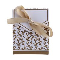 Zerone Candy Boxes,Elegant Wedding Party Favor Gift Candy Boxes Paper Bags Ribbon Type Party Decoration Easter Pack of 10 (Gold)