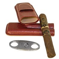 RawX - Red Embossed Rattlesnake Style Leather 2 Tubes Cigar Case Humidor w/Cutter - Red