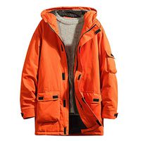 Alvinm Men's Jacket Mid-Length Hooded Thickened Multi-Pocket Warm Jacket Coat Outwear Orange