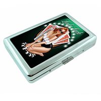 Irish Pin Up Girls Lady Luck Ireland S2 Silver Cigarette Case Metal Wallet Id Holder 4" X 2.75" RFID Protection