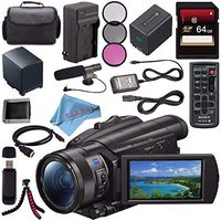 Sony FDR-AX700 4K Camcorder FDR-AX700/B + NP-FV70 Replacement Lithium Ion Battery + External Rapid Charger + Sony 64GB SDXC Card + 62mm 3 Piece Filter Kit + Carrying Case + Condenser Mic Bundle