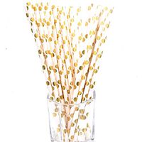 Pack of 200pcs Disposible Paper Straws For Drinking Party Décor. In Gold Dots Pattern