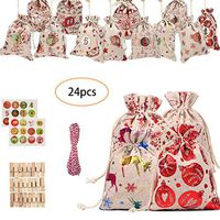icoXXch Christmas Pattern Candy Bag, 1-24 Advent Calendar Bundle Cotton Linen Hanging Gift Bag, Jute Bag Candy Storage Pouch Gift Bags Sacks DIY Countdown Xmas Decorations for Wall Home Office