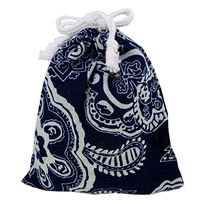 Blue and White Flower Pattern Printed Pouches with Drawstring for Gift Packaging Bags 14x16cm, Pack of 5 (E)