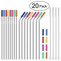 8.5" Stainless Steel Straws,Set of 16 Metal Drinking Straws for 20oz Tumblers Cold Beverage,FDA-Approved Reusable Drinking Straws with 24 Food-Grade Silicone Tips,4 Cleaning Brushes(8 Bent 8 Straight)
