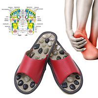 ADAHX Healthy Massager Foot Care Slippers,Pebble Stone Foot Massage Slippers Reflexology Feet Elderly Acupuncture Health Shoes Sandals,Red,36/38（24.5CM）