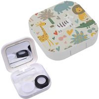 Portable Contact Lens Case Box Travel Kit Mirror + Bottle + Tweezers Container Holder [ Africa Animals Cute ]