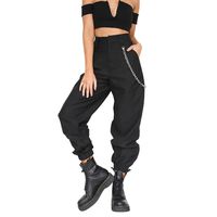 Minisoya Women Cargo Pants Slacks Casual Harem Baggy Hip Hop Dance Outdoor Jogging Sweatpants Trousers with Chain (Black, XL)