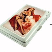 Metal Cigarette Case with Built In Lighter Pin Up Girl Design-017