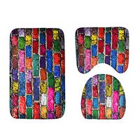 Hulorry Non-Slip Bath Rug Mat Set, 3-Pack Creative Skidproof Water-Absorbent Rug Mat Set Toilet Lid Cover Fine Stitch Bedroom Living Room Kitchen Foot Pad Rug