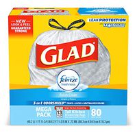 Glad Tall Kitchen Drawstring Trash Bags - OdorShield 13 Gallon Grey Trash Bag, Febreze Fresh Clean - 80 Count