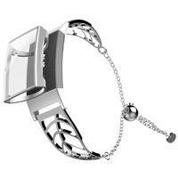 UMTELE Band Compatible with Fitbit Charge 3 Leaf Shape Stainless Steel Bracelet Women Replacement Band with Full Cover Screen Protector Case for Fitbit Charge 3 & Charge 3 SE (Silver)