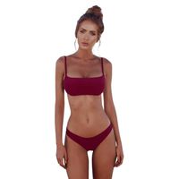 Howstar Women's Bikini Swimsuits Two Pieces Set Swimwear Bandage Padding Bathing Suits (Wine Red, L)