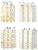 Wine Gift Bags - 12-Pack Wine Bags for Christmas Holiday, Anniversary, Birthday, 4 White and Gold Foil Winter Festive Designs, 3 of Each, Wine Bottle Gift Bags with Handles, 4.7 x 4 x 13.7 Inches